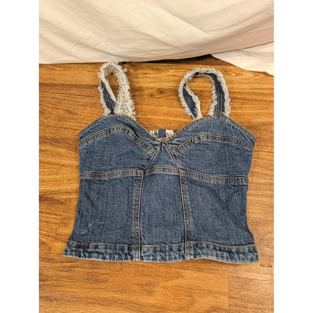 Pilcro Size 6 Blue Denim Sleeveless Tank Top Corset Smocked
